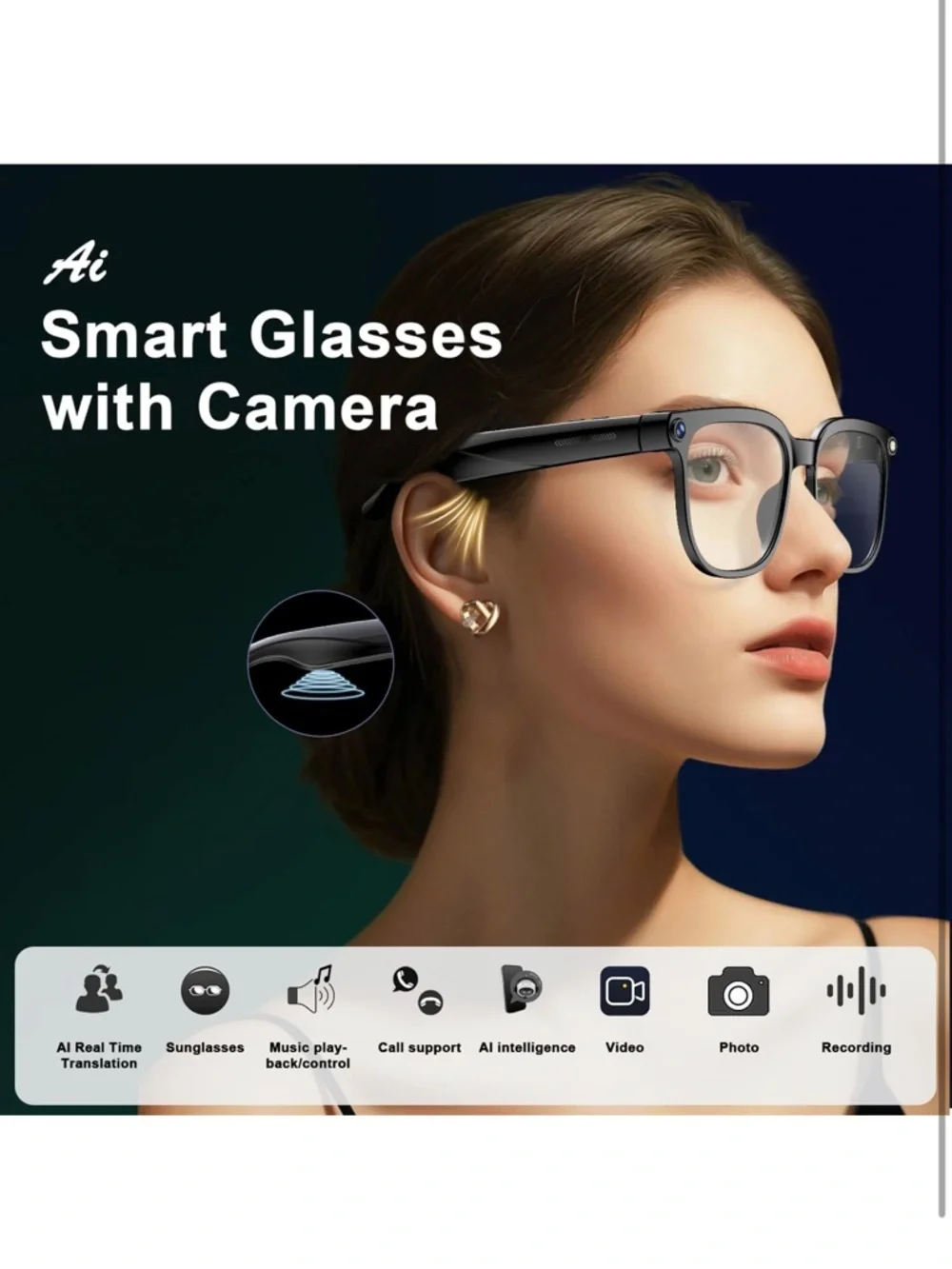 AI smart glasses with camera and audio 8MP HD camera glasses for men women